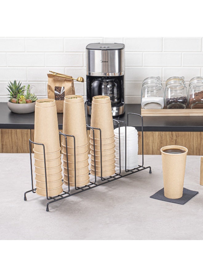 Restaurantware Restpresso 18.5 Inch x 5 Inch x 8.5 Inch Coffee Cup Organizer, 1 4-Section Cup And Lid Organizer - Wire Design, Compact, Black Iron Wire Cup Dispenser, For Countertops And Storage - Image 3