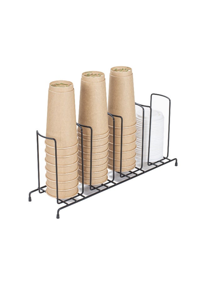 Restaurantware Restpresso 18.5 Inch x 5 Inch x 8.5 Inch Coffee Cup Organizer, 1 4-Section Cup And Lid Organizer - Wire Design, Compact, Black Iron Wire Cup Dispenser, For Countertops And Storage - Image 1
