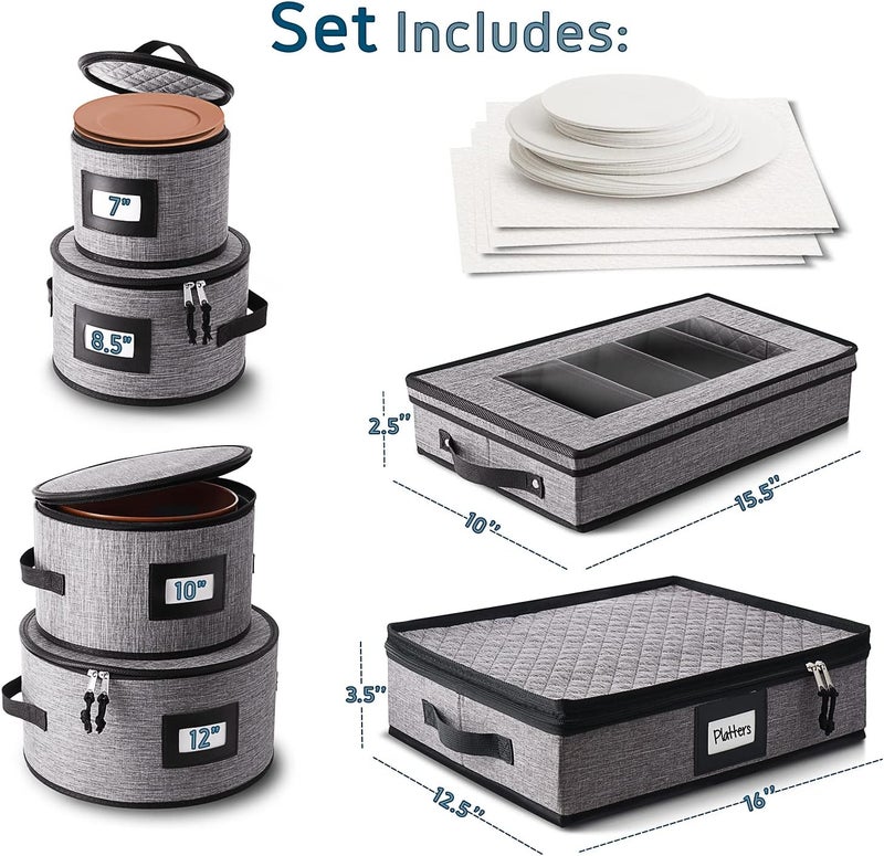 STORAGEBUD Fine China Hard Shell Dish & Utensil Storage Containers - 6 Piece Stackable Plate Storage with Dividers for Moving & Seasonal Use - Image 2