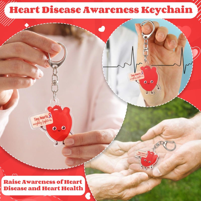 Kigeli 50 Pcs Congenital Heart Defect Awareness Keychain Bulk CHD Awareness Heart Health Motivational Acrylic Keychain Red and Blue Ribbon Design for Women Men Charity Public Activity Supplies - Image 4