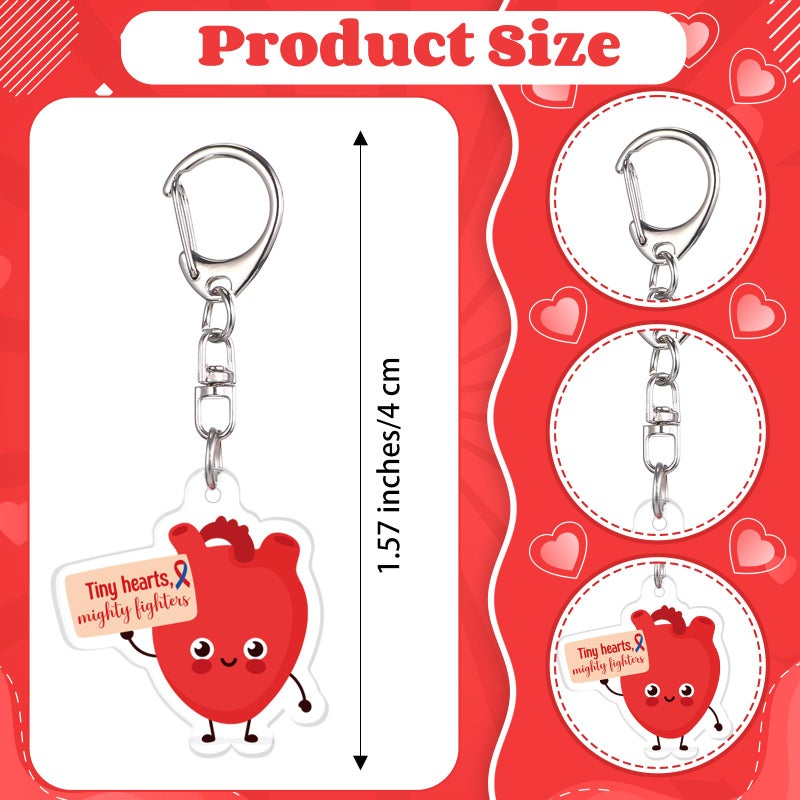 Kigeli 50 Pcs Congenital Heart Defect Awareness Keychain Bulk CHD Awareness Heart Health Motivational Acrylic Keychain Red and Blue Ribbon Design for Women Men Charity Public Activity Supplies - Image 3