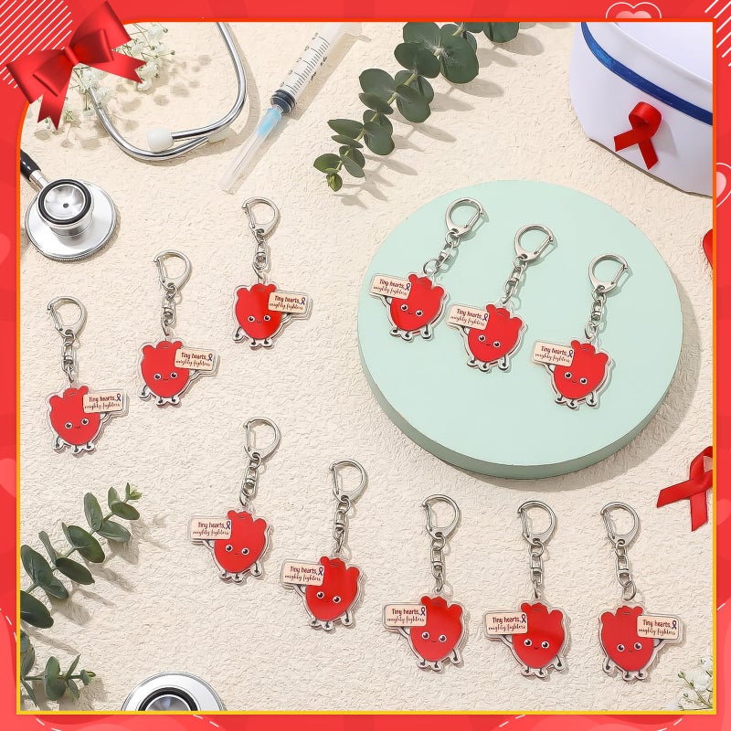 Kigeli 50 Pcs Congenital Heart Defect Awareness Keychain Bulk CHD Awareness Heart Health Motivational Acrylic Keychain Red and Blue Ribbon Design for Women Men Charity Public Activity Supplies - Image 5
