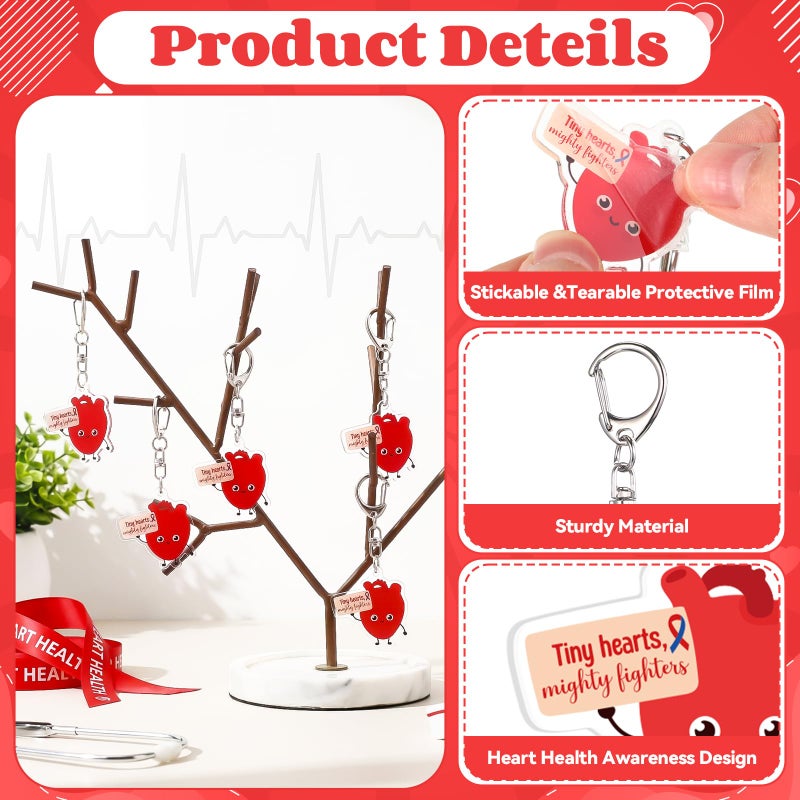 Kigeli 50 Pcs Congenital Heart Defect Awareness Keychain Bulk CHD Awareness Heart Health Motivational Acrylic Keychain Red and Blue Ribbon Design for Women Men Charity Public Activity Supplies - Image 2