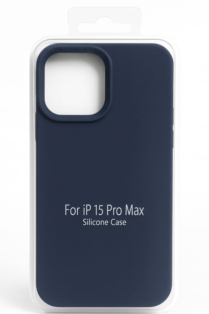 حرابي ميد جراب سيليكون لجهاز iPhone 15 Pro Max - غطاء خلفي واقٍ مقاوم للصدمات، ناعم وخفيف الوزن، أزرق داكن - Image 1