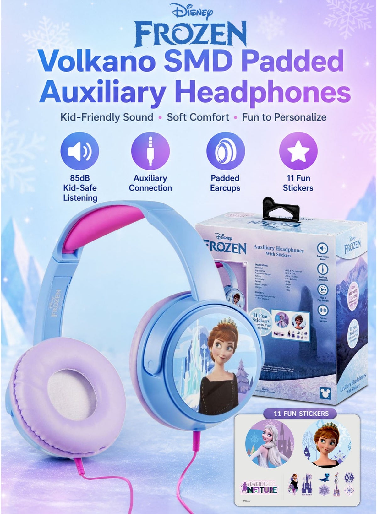 volkano Volkano Smd Disney Frozen Padded Auxiliary Wired Headphones 3.5 MM 1.2 M 85 DB ZD4ED227F032021D09EF4Z