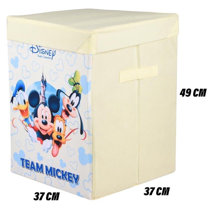 Kuber Industries Disney Team Toy Storage Box | Laundry Basket for Toys | Folding Laundry Basket | Clothes Hamper with Lid & Handles | 60 LTR | Pack of 2 | Cream - Image 3