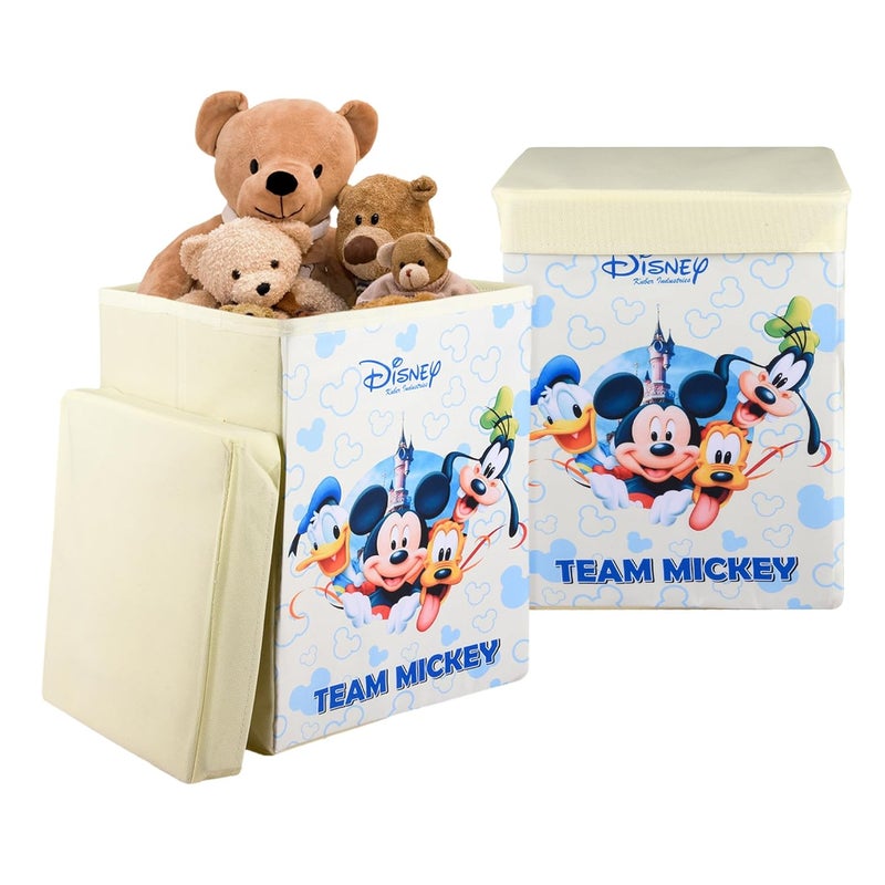 Kuber Industries Disney Team Toy Storage Box | Laundry Basket for Toys | Folding Laundry Basket | Clothes Hamper with Lid & Handles | 60 LTR | Pack of 2 | Cream - Image 1