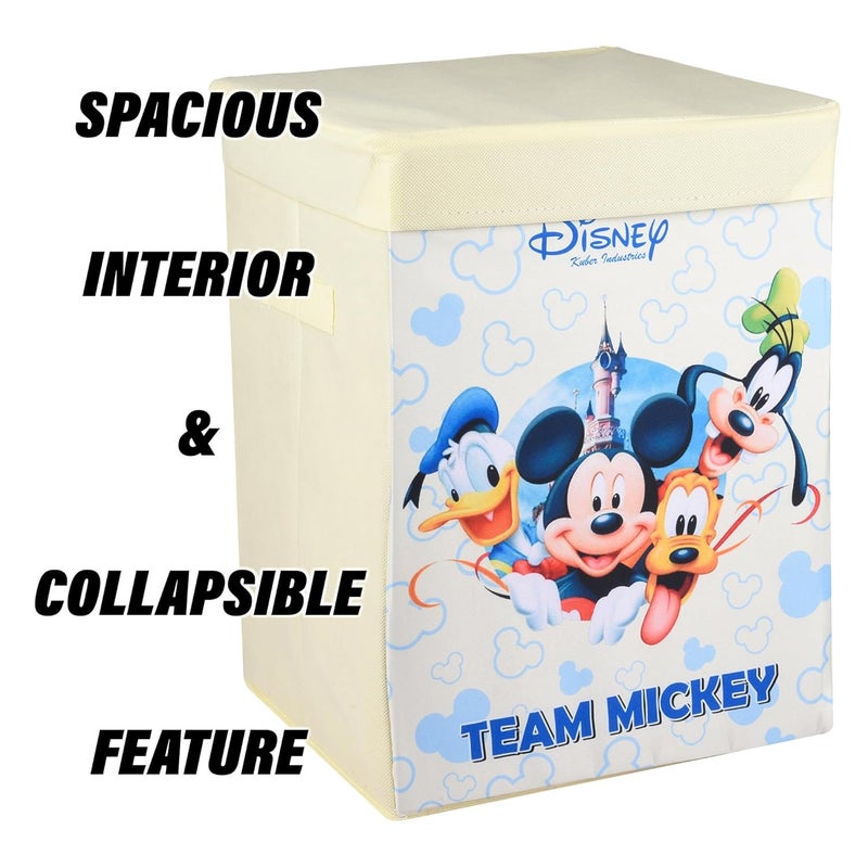 Kuber Industries Disney Team Toy Storage Box | Laundry Basket for Toys | Folding Laundry Basket | Clothes Hamper with Lid & Handles | 60 LTR | Pack of 2 | Cream - Image 5