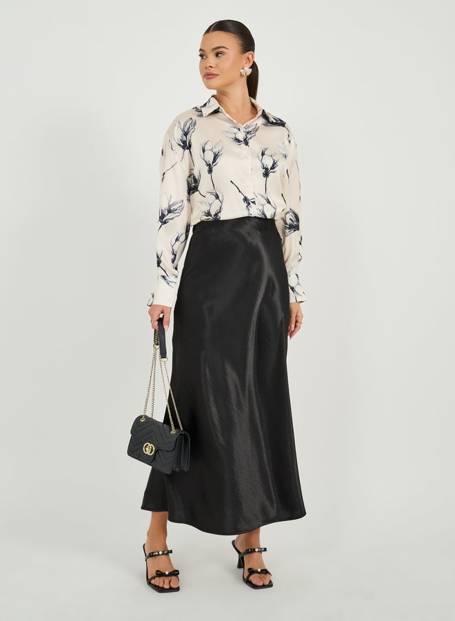 Styli Styli Oversized Satin Floral Print Collared Shirt  - Image 2