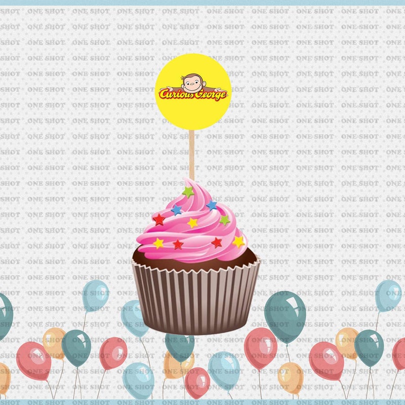 ONE SHOT Curious George Cupcake Toppers Set of 12 - Image 3
