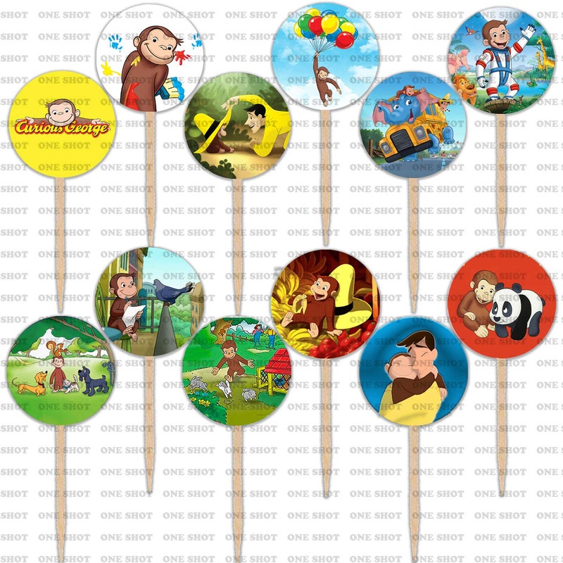 ONE SHOT Curious George Cupcake Toppers Set of 12 - Image 1