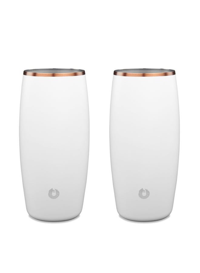 SNOWFOX Premium Vacuum Insulated Stainless Steel Beer Glass, Home Bar Accessories, Elegant Bartending, Lightweight Pint Glasses, Sleek Drinkware, Frosty Beverages Stay Cold, 18oz, Set of 2,White/Gold - Image 1