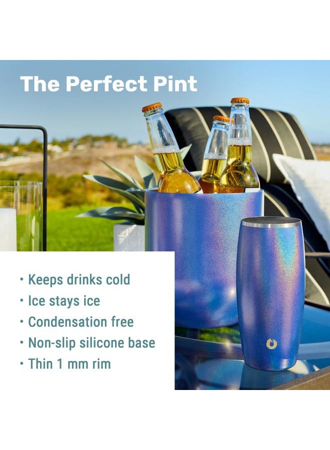 SNOWFOX Premium Vacuum Insulated Stainless Steel Beer Glass, Home Bar Accessories, Elegant Bartending, Lightweight Pint Glasses, Sleek Drinkware, Frosty Beverages Stay Cold, 18oz, Set of 2,White/Gold - Image 2