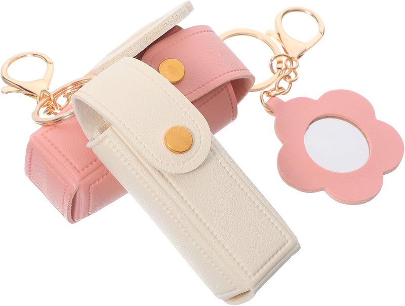 2pcs Mini Lipstick Case with Mirror Keychain, Portable Lipstick Pouch Holder for Travel and Purse, Small Cosmetic Organizer for Lip Gloss and Makeup Storage - Image 1