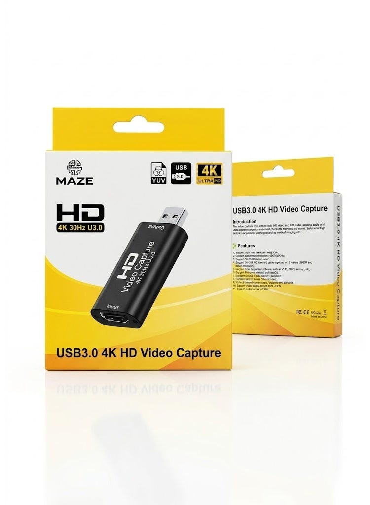 ميذ بطاقة التقاط فيديو HDMI إلى USB بدقة 4K للبث المباشر والتسجيل، جهاز التقاط ألعاب بدقة Full HD 1080P، محول التقاط صوت وفيديو HDMI متوافق مع OBS وTwitch وYouTube وZoom وأجهزة PS5 وPS4 وXbox وNintendo Switch وكاميرات DSLR وأجهزة الكمبيوتر (PC وMac وLaptop). - Image 4