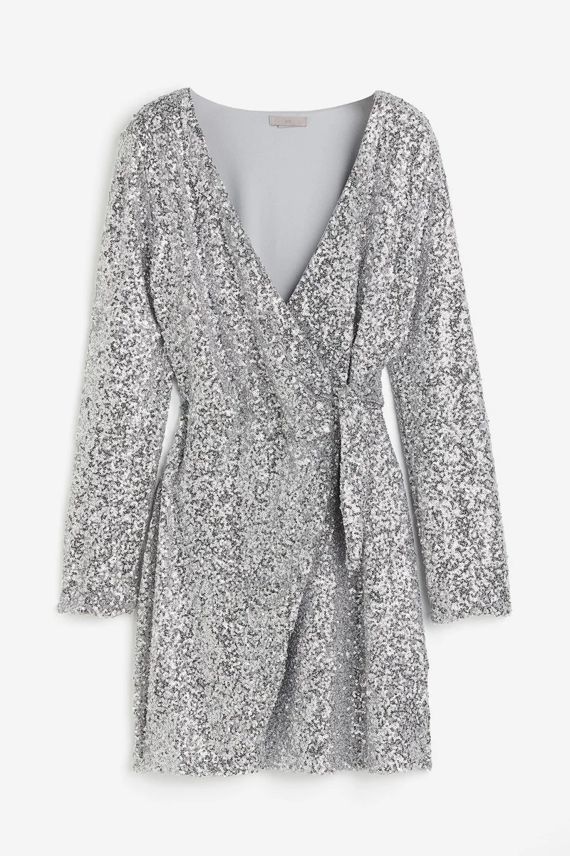 H&M Printed Sequined Wrap Dress