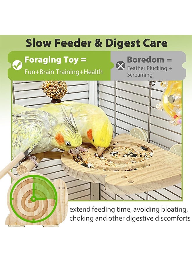 Natural Wooden Bird Foraging Toys with Perch, Kiln-Dried Wood Bird Enrichment Toys, Visible Food Design Parrot Puzzle, Slow Feeder to Reduce Seed Mess, Suitable for Parakeet, Budgie and Pet Birds - Image 2