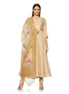 BIBA Women's Synthetic Anarkali Salwar Suit Set (SKD655142_Beige_2XL (42))