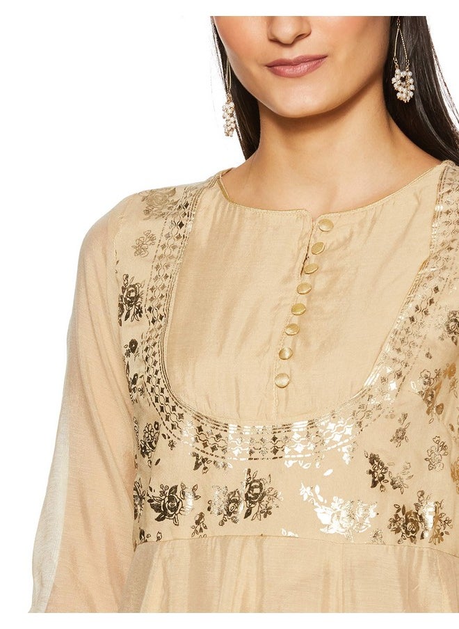 Biba - BIBA Women's Synthetic Anarkali Salwar Suit Set (SKD655142_Beige_2XL (42)) - Image 1