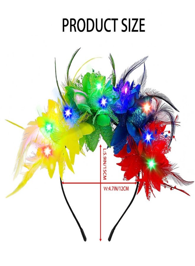 فديزاينر طوق رأس مزين بالزهور الملونة، طوق رأس مزين بالريش المضيء، إكسسوارات شعر رائعة للنساء (ملونة) - Image 5