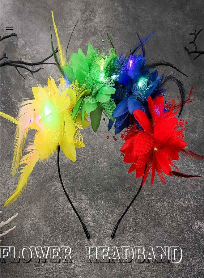 فديزاينر طوق رأس مزين بالزهور الملونة، طوق رأس مزين بالريش المضيء، إكسسوارات شعر رائعة للنساء (ملونة) - Image 2