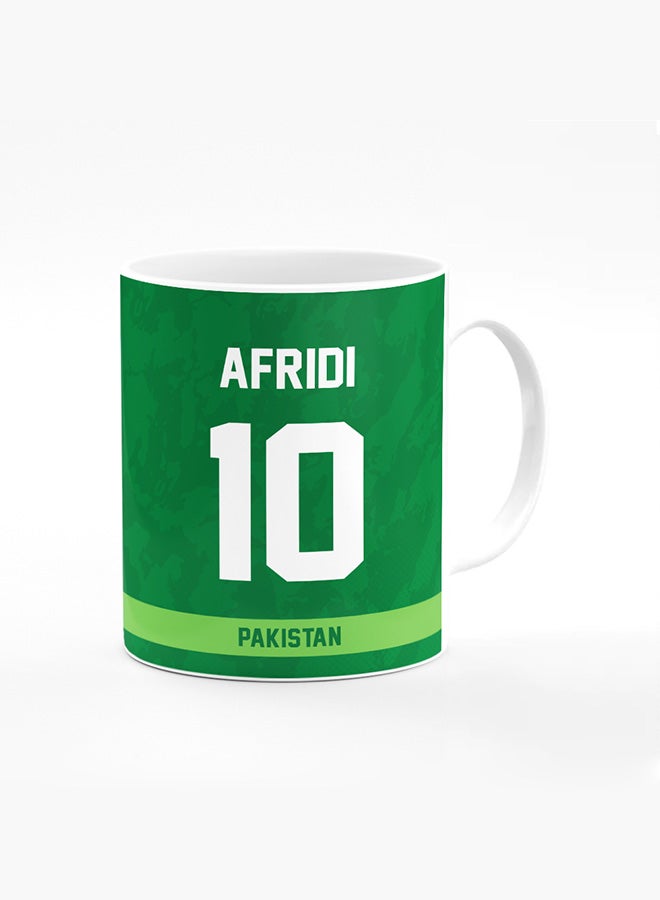 Stylizedd Designer Printed Coffee Mug with Heavy Duty Handle 11oz Ceramic Personalised Gift Mugs Cup [Microwave Safe & Dishwasher Proof ] - Cricket Player - AFRIDI, Jersey Number - 10 - Image 1