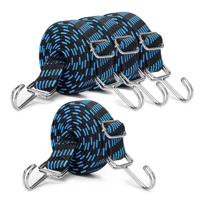 MOLADRI Heavy Duty Adjustable Bungee Cords with Double Hooks Set80 Long Flat Heavy Duty Elasticity Strapswith Length Adjustment Metal Buckle Luggage Elastic Ropefor Moving Cargo Blue