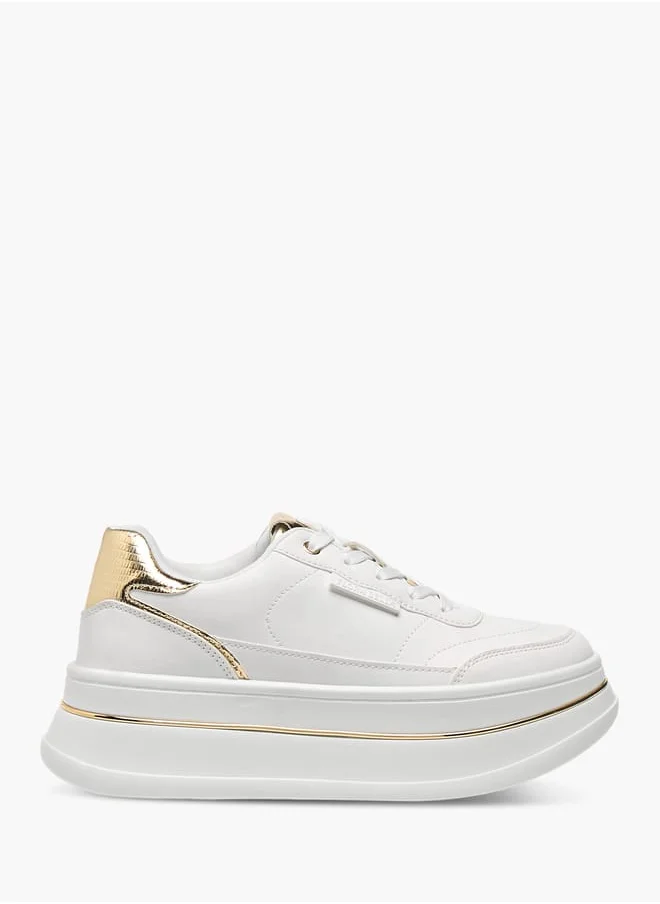 Flora Bella By Shoexpress Womens Monogram Embossed Ankle Sneakers With Lace-Up Closure