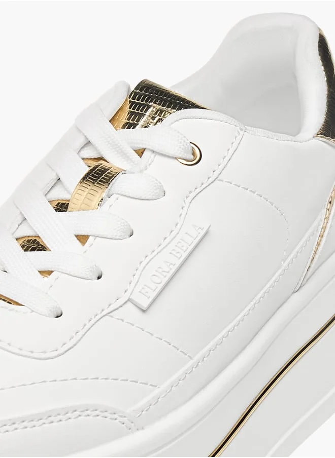 Flora Bella By Shoexpress Womens Monogram Embossed Ankle Sneakers With Lace-Up Closure