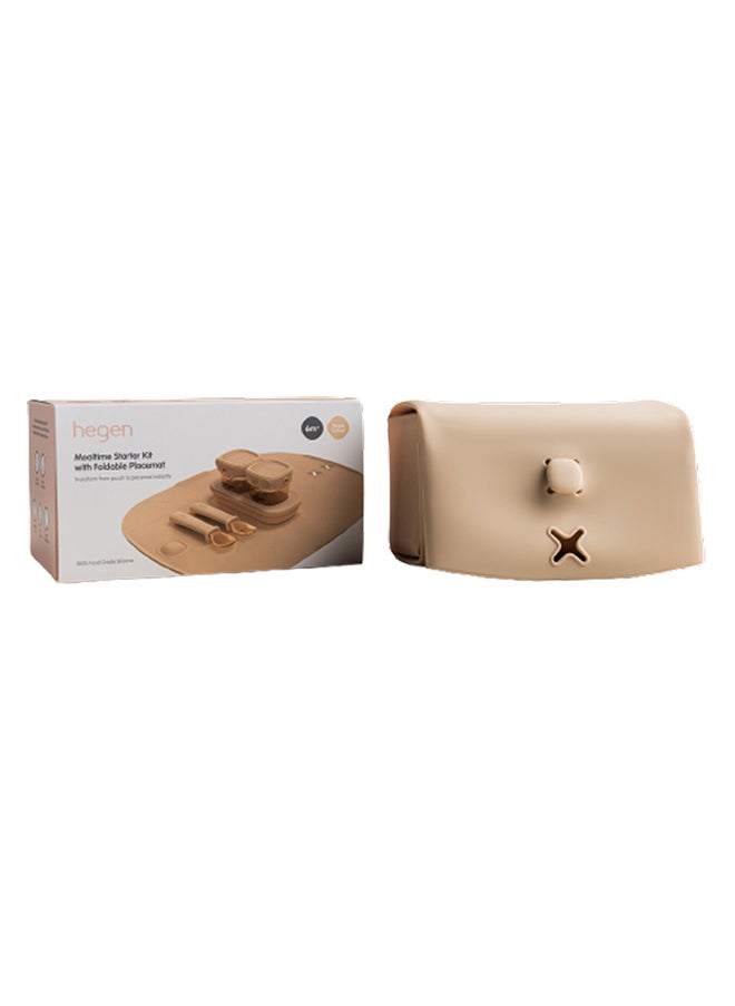 hegen PPSU Mealtime Starter Kit with Foldable Placemat Taupe - Silicone, Feeding Set, Safe for Baby, Travel-Friendly, Easy Cleanup - Includes 2x 60ml PPSU Storage, 1x Fork & Spoon Set, 1x Placemat  - Image 1