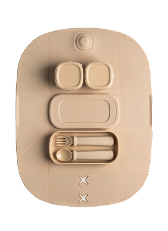 hegen PPSU Mealtime Starter Kit with Foldable Placemat Taupe - Silicone, Feeding Set, Safe for Baby, Travel-Friendly, Easy Cleanup - Includes 2x 60ml PPSU Storage, 1x Fork & Spoon Set, 1x Placemat  - Image 2