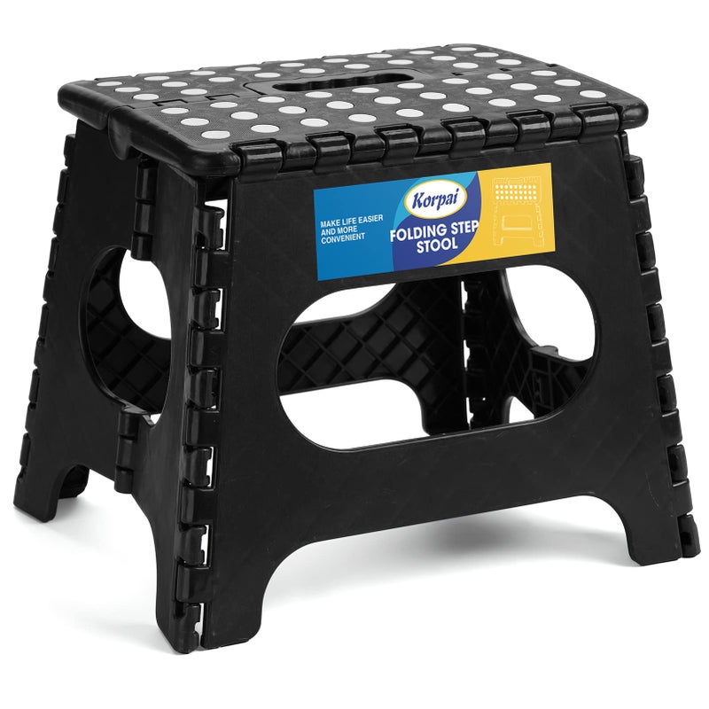 Korpai 11 Folding Step Stool for Adults and Kids Holds Up to 300 lbsNonSlip Folding Stools with Portable Handle Compact Plastic Foldable Step Stool for BathroomBedroom Kitchen Black 1PC
