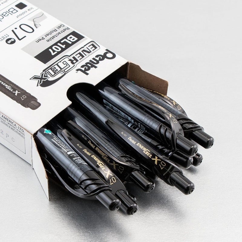 Pentel EnerGel-X Retractable Liquid Gel Pen, (0.7 mm), Medium Line, Black Ink, Box of 12 (BL107-A) - Image 2