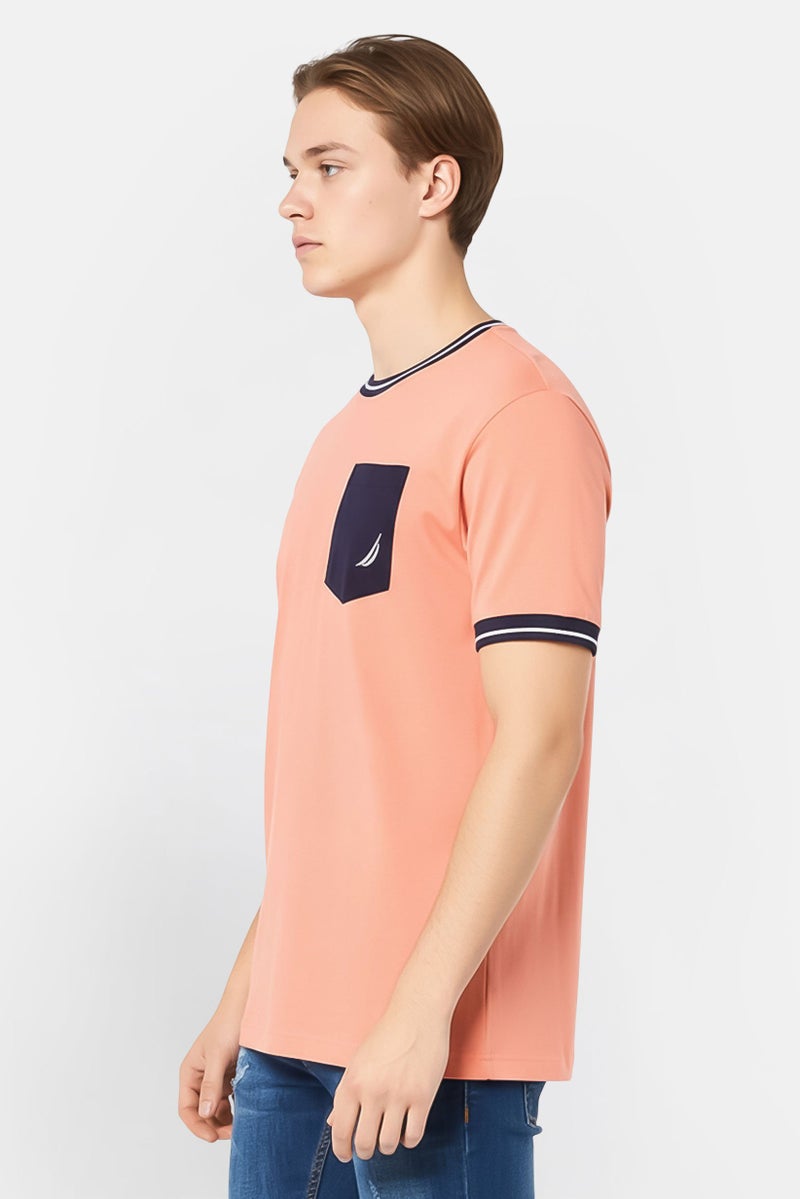 NAUTICA Men Crew Neck Short Sleeve Embroidered Logo T-Shirt, Peach - Image 3