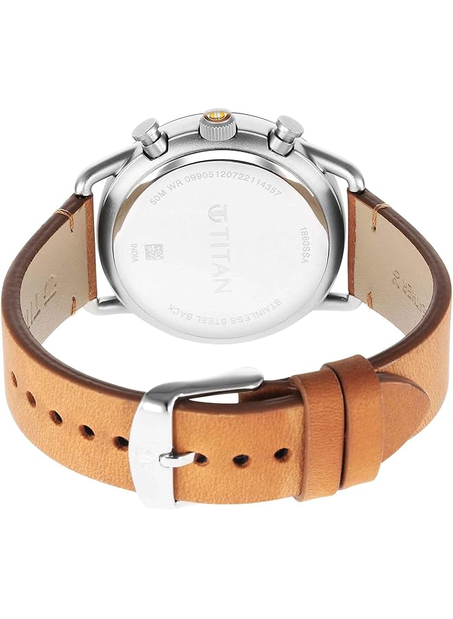 تيتان ساعة ريترو فضية بمينا بيضاء وحزام جلدي بني 1860Sl01 - Image 2