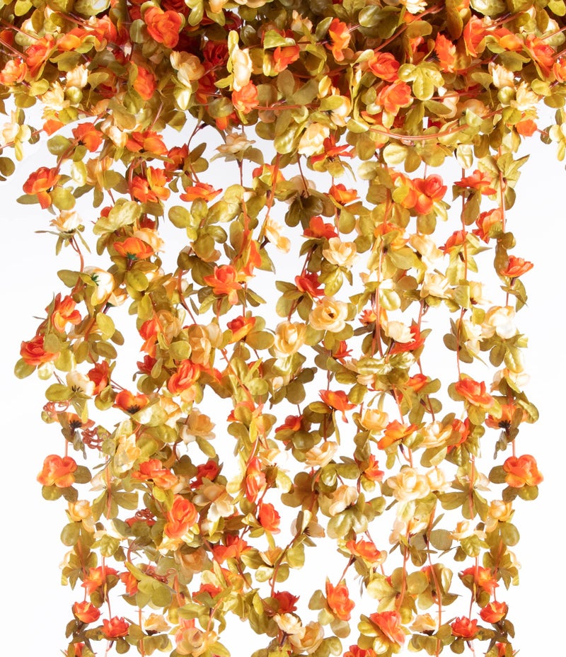 PONKING 8 Pcs x 8.2 ft Flower Garland Artificial Rose Vine Flowers with Green Leaves Hanging Fake Roses Vine for Room Party Home Wedding Birthday Christmas Wall Arch Decor, Champagne Pink Flower - Image 1