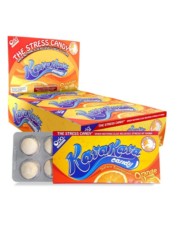 Ozia Originals Kava Kava Candy - 8 Kava Candies Per Pack, Kava Extract Stress Relief Supplement, Natural Kava Root Chill Happy Pill, Encourages Positive Mood - Orange Flavor, 1 Box (12 Packs)  - Image 1