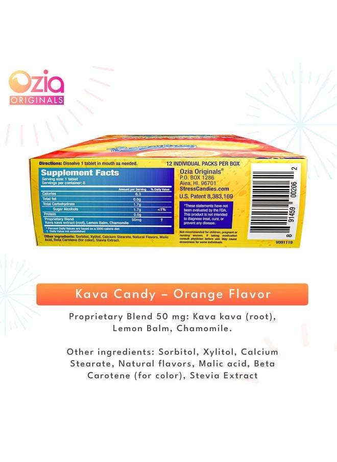 Ozia Originals Kava Kava Candy - 8 Kava Candies Per Pack, Kava Extract Stress Relief Supplement, Natural Kava Root Chill Happy Pill, Encourages Positive Mood - Orange Flavor, 1 Box (12 Packs)  - Image 4