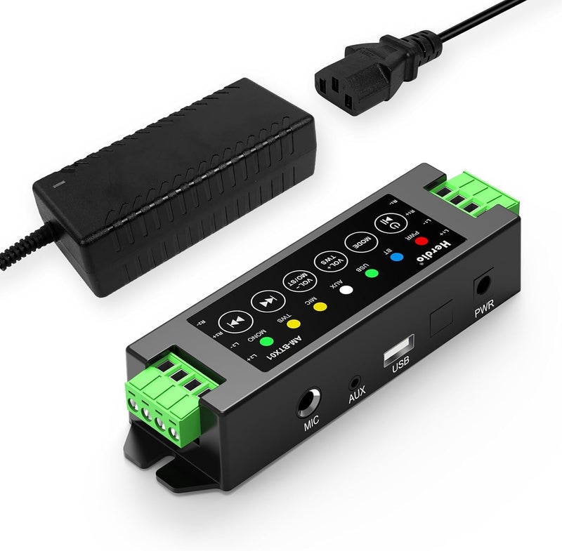 Herdio 4-Channel Amplifier Bluetooth 5.0 Amp Receiver 200W Power Output with 24V5A AC-DC Power Supply Wall Mounting,USB/MIC/AUX/TWS,for Home/Garage/Ceiling/Passive Speakers (40W Each Channel) - Image 1