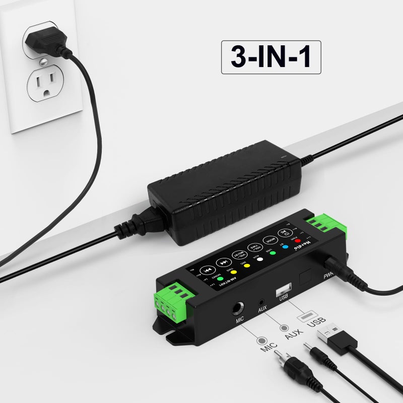 Herdio 4-Channel Amplifier Bluetooth 5.0 Amp Receiver 200W Power Output with 24V5A AC-DC Power Supply Wall Mounting,USB/MIC/AUX/TWS,for Home/Garage/Ceiling/Passive Speakers (40W Each Channel) - Image 3