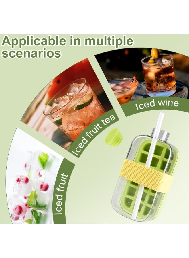 MOMENT MOMENT 2 in 1 Ice Cube Bottle with Straw Easy Press Ice Tray Water Bottle, Leak Proof Lid, Vertical Tray Perfect for Travel, Gym, Home - 800mL Green  - Image 5