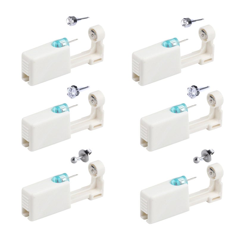 Self-drilling ear piercing gun, Linji sterile ear piercing kit for single use, non-mercury ear piercing tool, mercury-free ear piercing tool with earring backings (6 pieces)