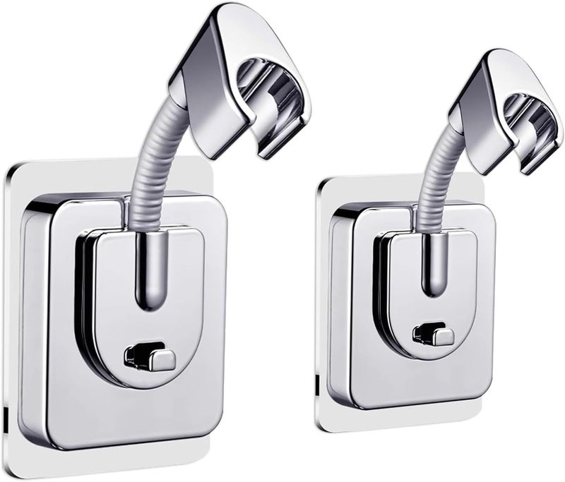 Jigspsyzh 2pcs Shower Head Holder Wall Mount, 360° Adjustable Handheld Holder, No-Drill Strong Adhesive Wand Bracket, Waterproof Shower Handle Holder Fits up to 0.83 Inch, Bathroom Accessories, Chrome - Image 1