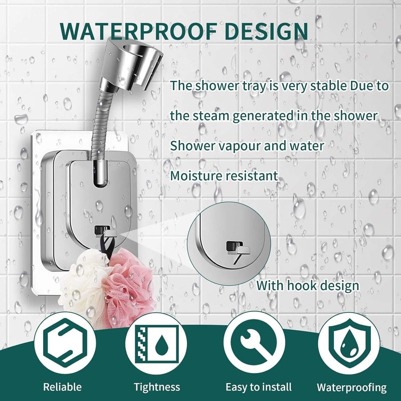 Jigspsyzh 2pcs Shower Head Holder Wall Mount, 360° Adjustable Handheld Holder, No-Drill Strong Adhesive Wand Bracket, Waterproof Shower Handle Holder Fits up to 0.83 Inch, Bathroom Accessories, Chrome - Image 4