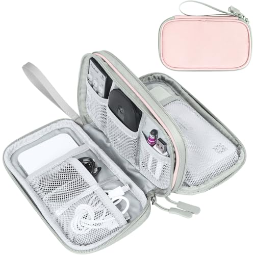 FYY Electronic Organizer, Travel Cable Organizer Bag Pouch Electronic Accessories Carry Case Portable Waterproof Double Layers Storage Bag for Cable, Cord, Phone, Earphone, Large Size, Light Pink - Image 1
