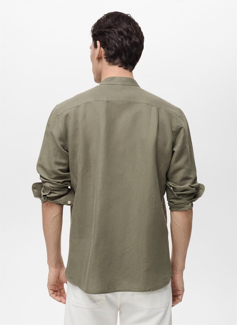 Mango Man Casual Mao Collar Linen Shirt  - Image 2