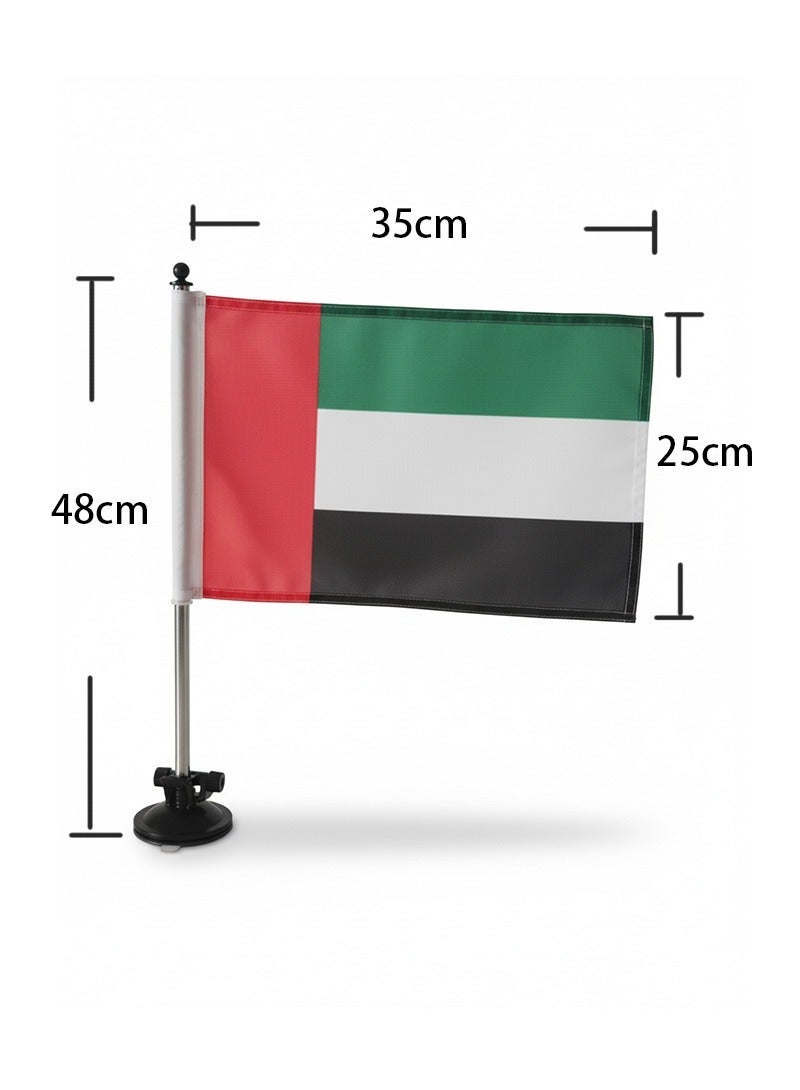 UAE Flag Decorations for UAE National Day - Car Decoration Version With Suction Cup and Stainless Steel Flagpole - Image 2