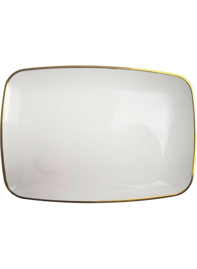 XL طبق تقديم مستطيل إكسيلي 10 بوصة أبيض + ذهبي RC121208 - Image 2