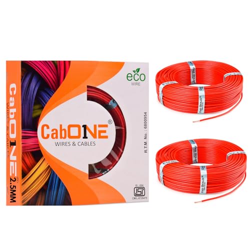 CabONE 2.5 SQ.MM FR PVC Insulated Copper Electrical Wire, 90 Meter (Red, Pack of 2) | ISI Marked Fire Retardant Single Core Cable for Home Wiring - Image 1