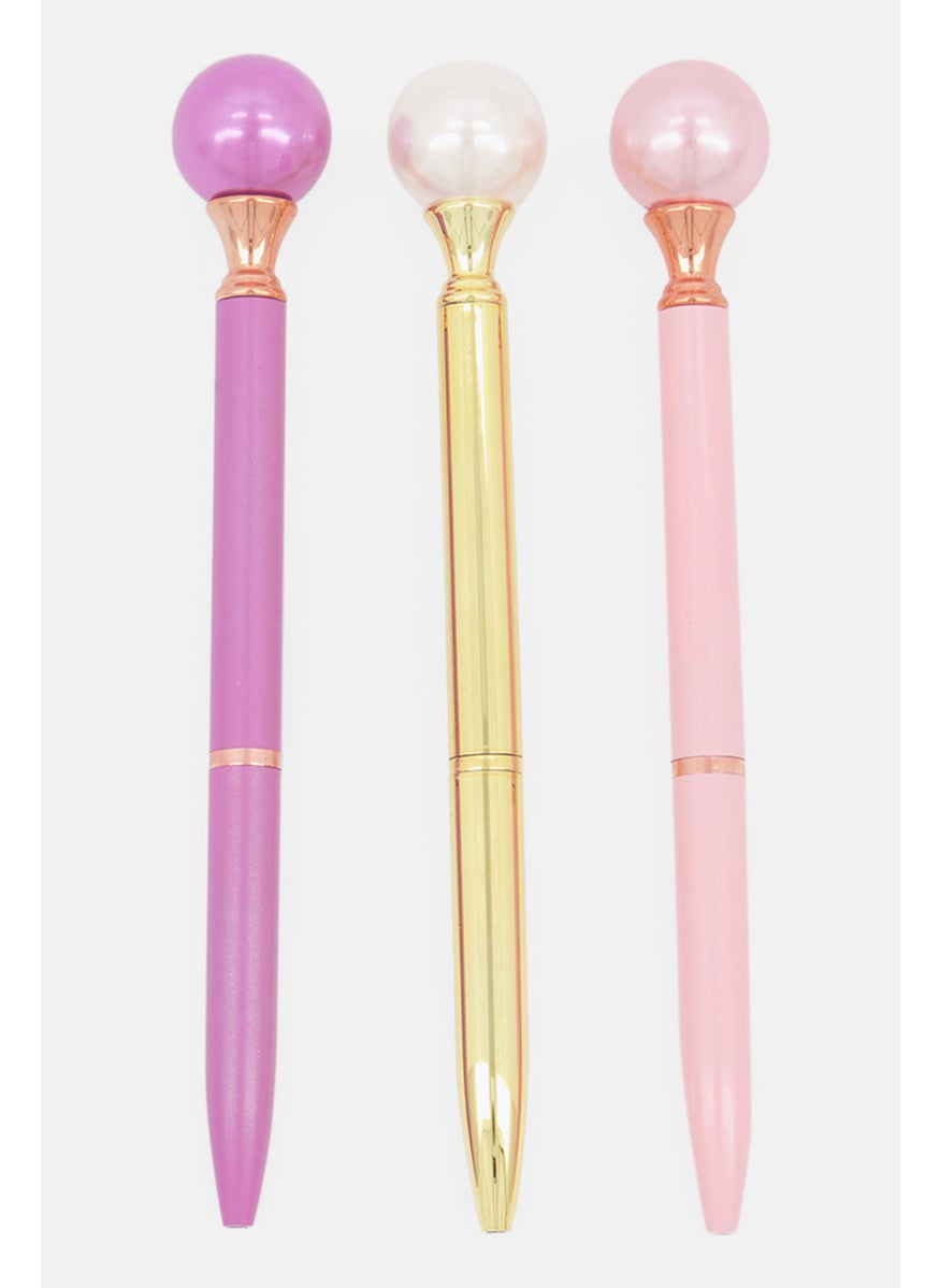 VOTUM 3 Pieces Pastel Pearl Ball Top Ballpoint Pen, Purple  - Image 1